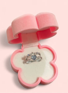 Crystal Blue Double Ring Silver Plated Adjustable
