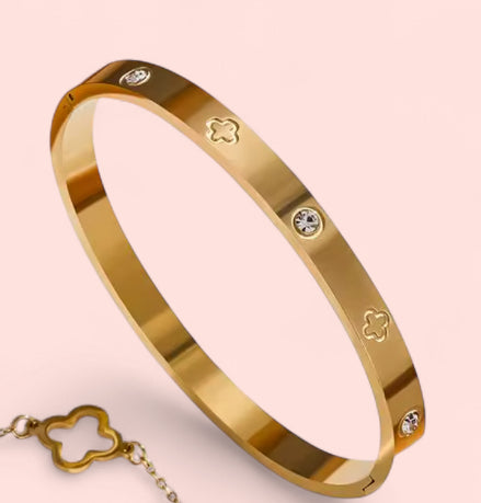 Gold Clover Bangle Stainless Steel Bracelet
