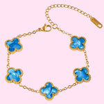 Load image into Gallery viewer, Gold Ocean Blue Marble Clover Stainless Steel Bracelet
