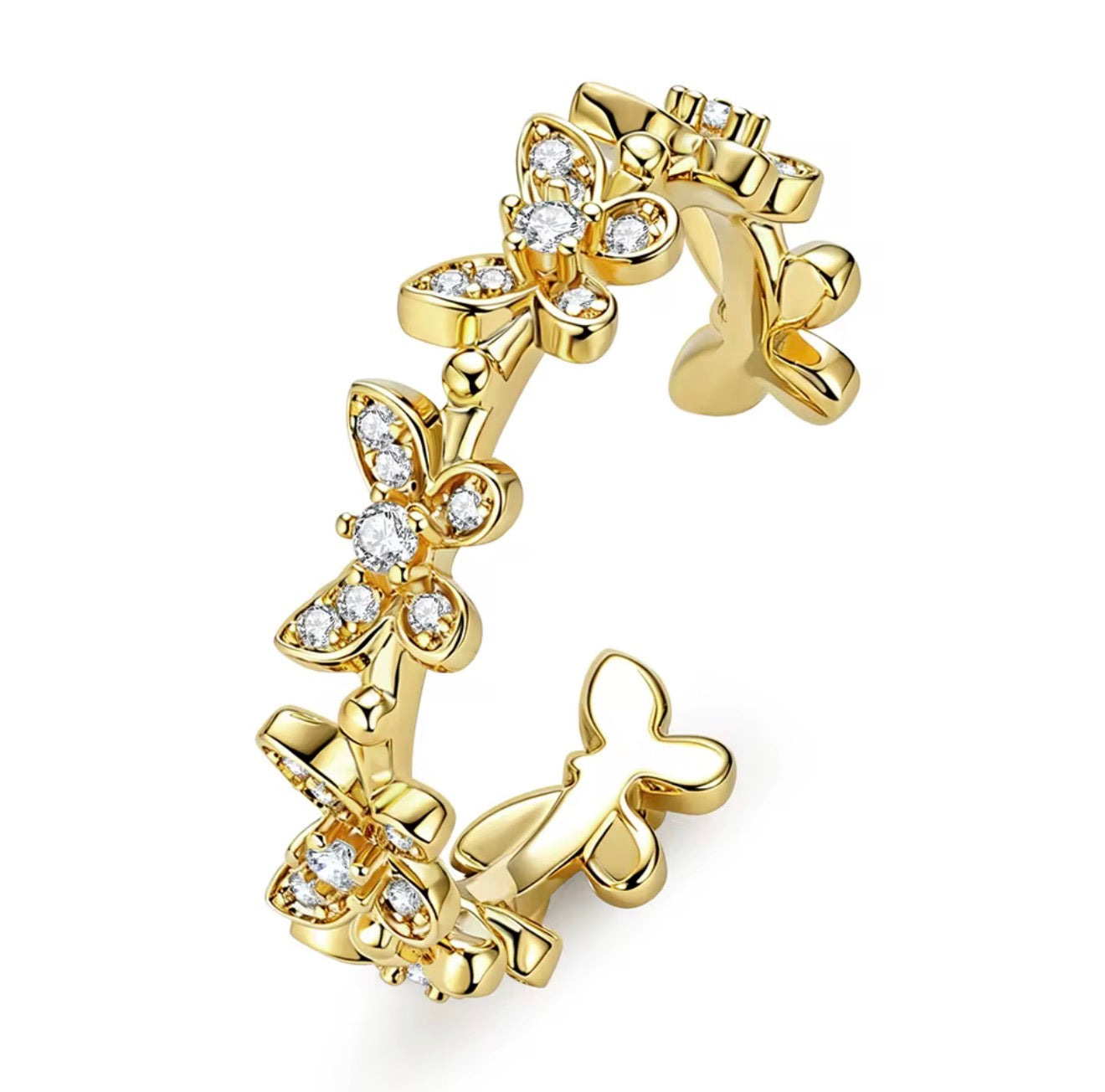 Dazzling Butterfly Moissanite Adjustable Ring – Gold Filled & White Gold Filled Open-Band Ring