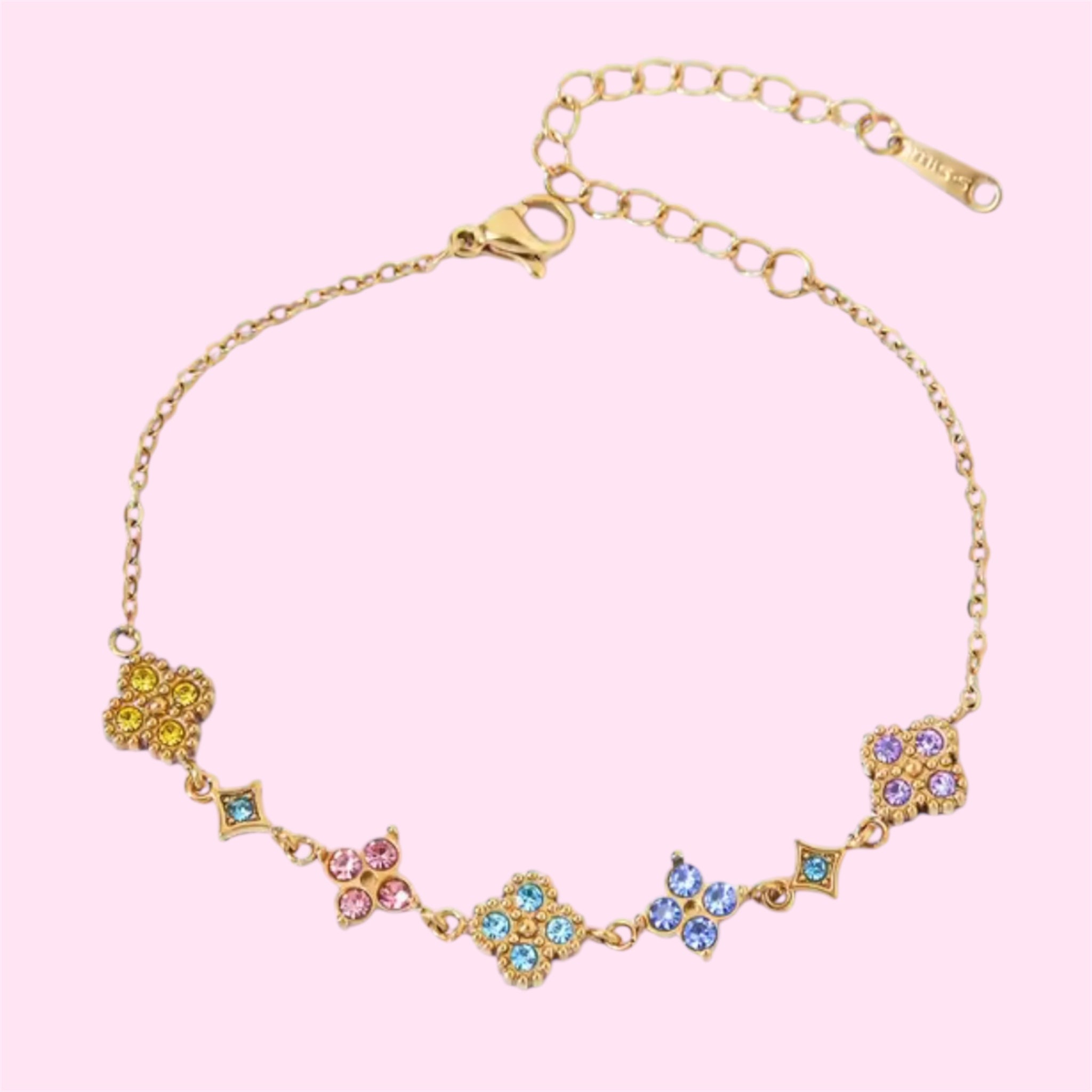 Gold Colorful Clover Stainless Steel Bracelet