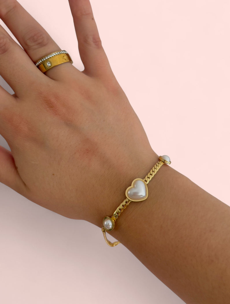 Golden Pearl Heart Stainless Steel Bracelet