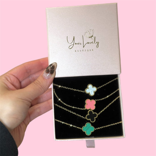 Single Clover Stainless Steel Bracelet: White, Coral, Black, and Green