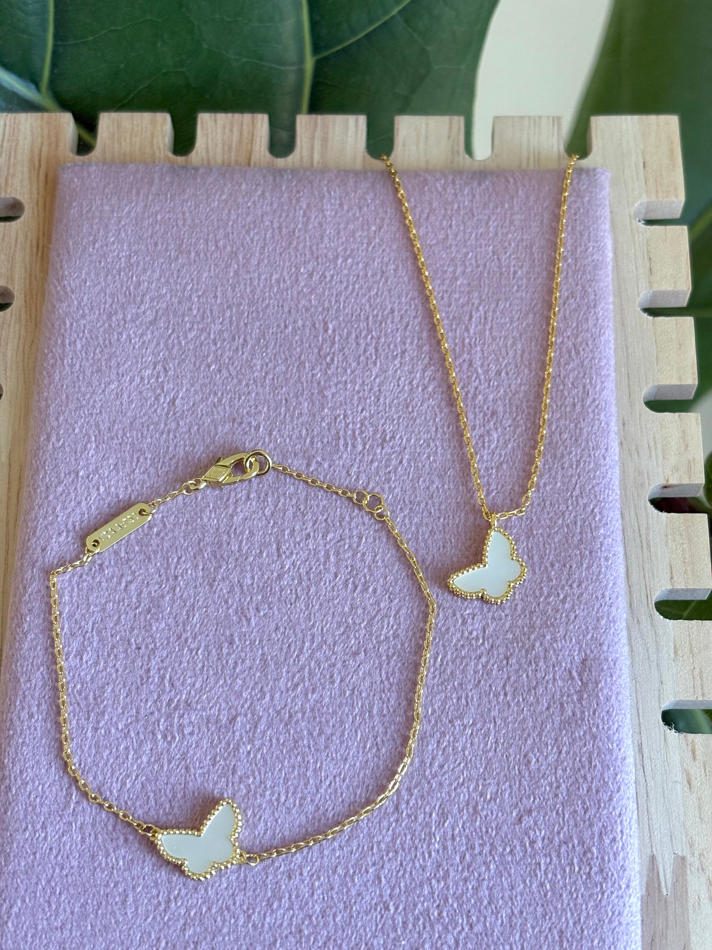 The Mother of Pearl Butterfly Set: Necklace, Bracelet