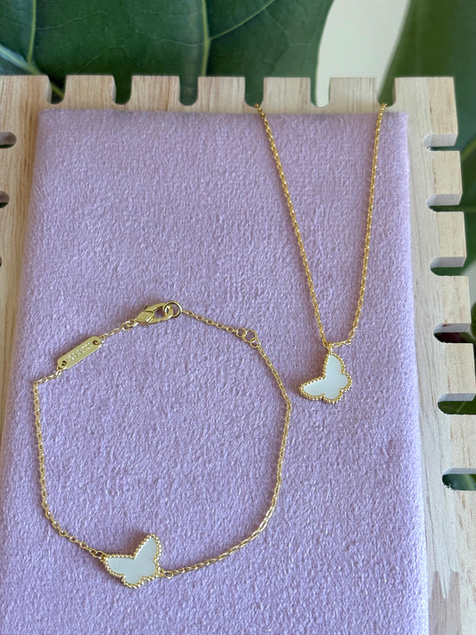The Mother of Pearl Butterfly Set: Necklace, Bracelet