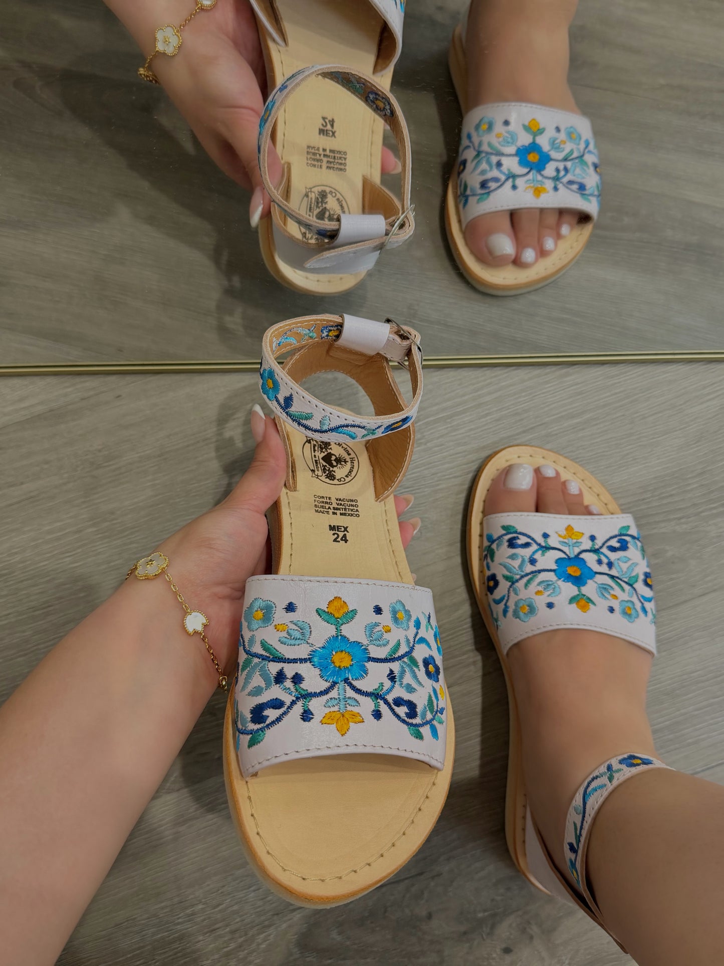 Sol y Cielo Floral Embroidered Leather Ankle Strap Huaraches
