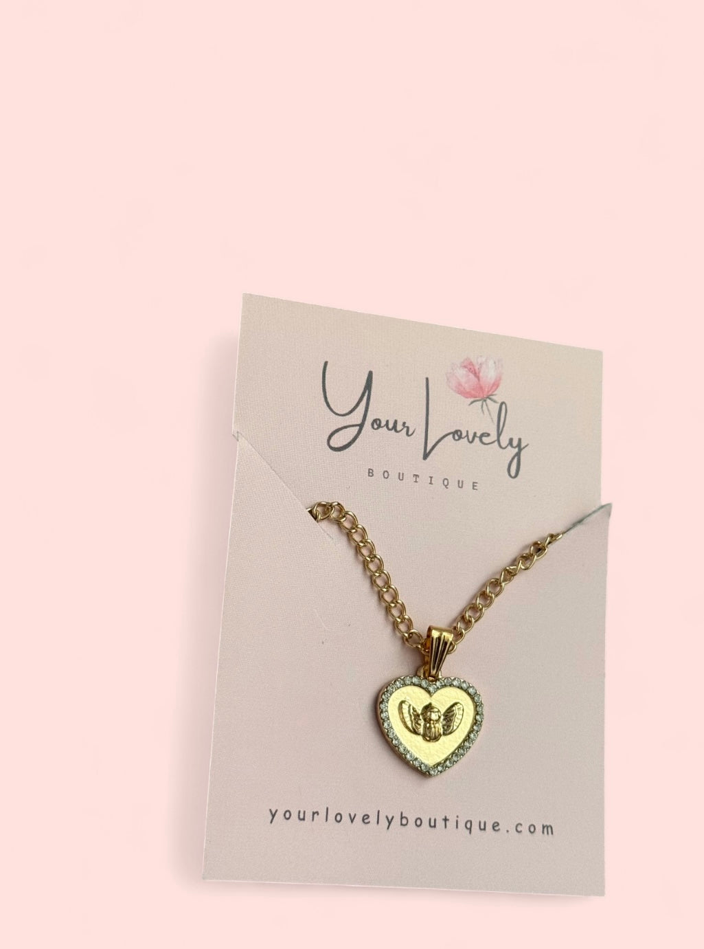 Guardian Angel Heart Pendant Necklace Gold Stainless Steel