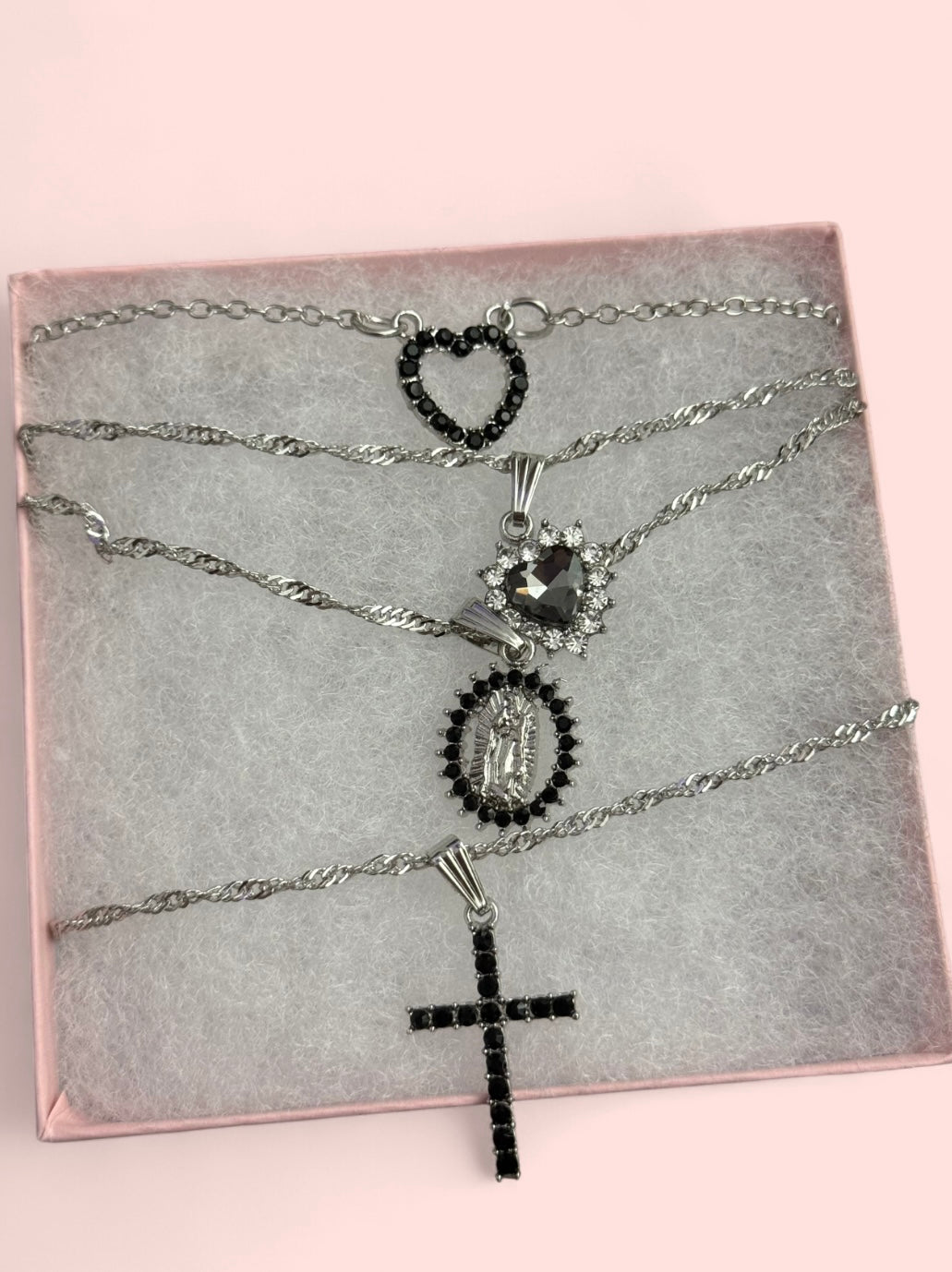 Silver Black Heart Hollow Pendant Necklace