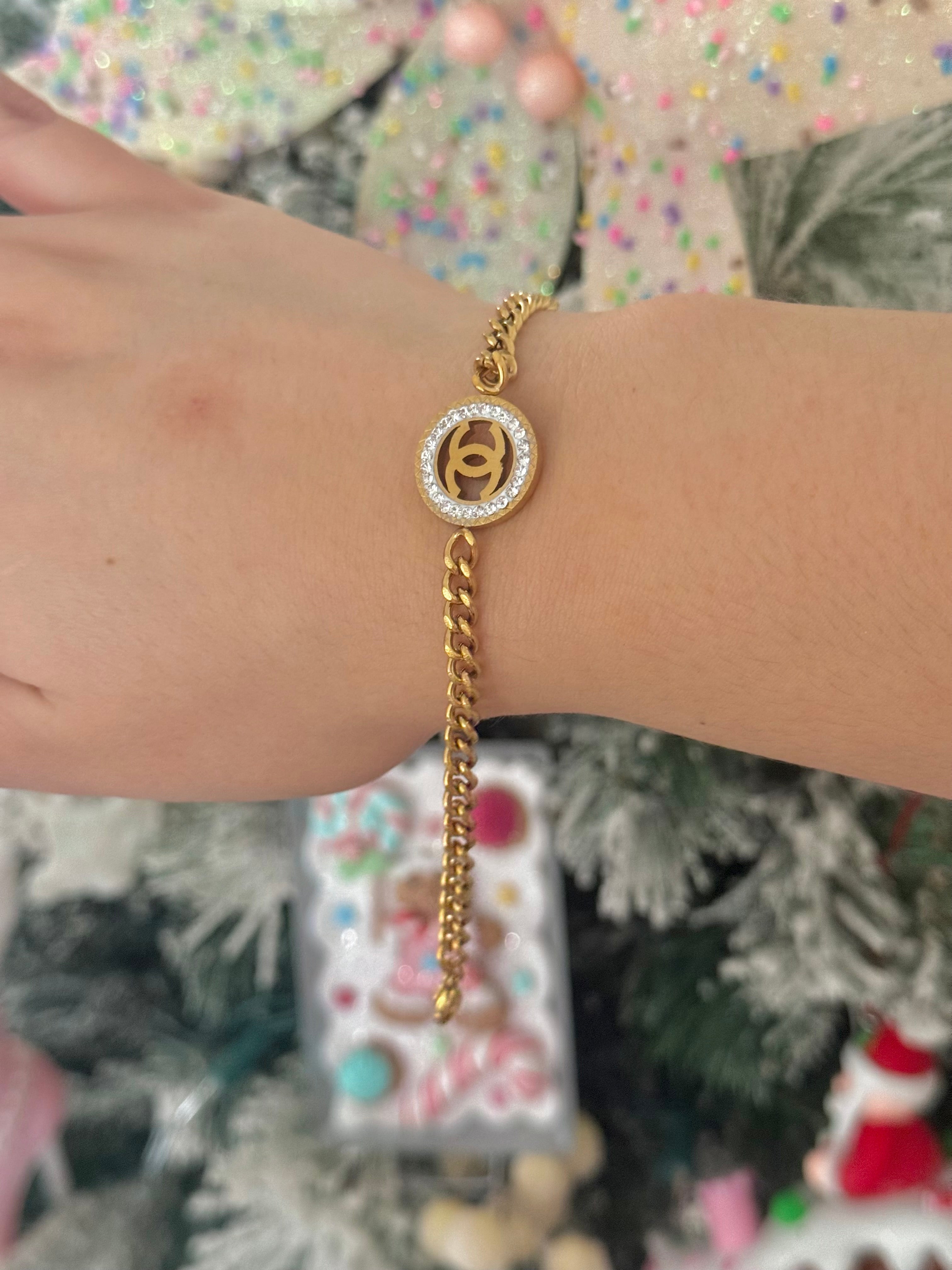 CC Rhinestone Cuban Chain Stainless Steel Bracelet