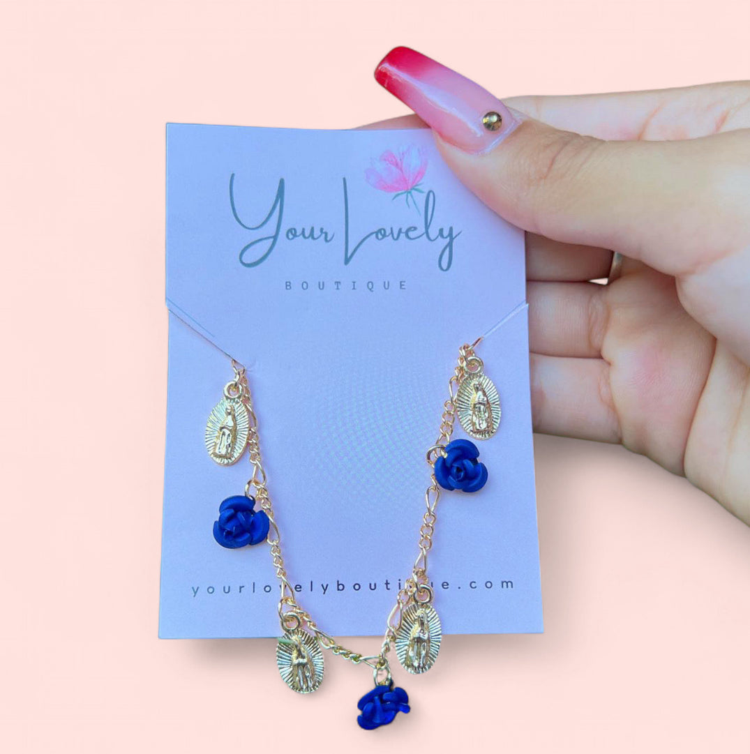 Virgencita Blue Roses Bracelet