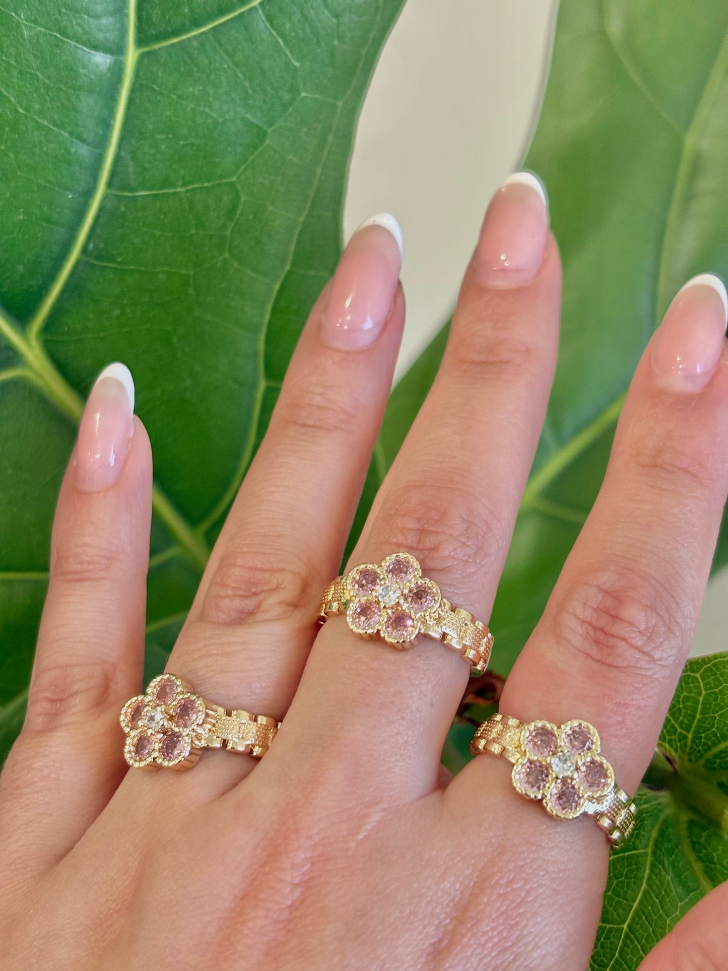 The Luxe Pink Floral Rollie Gold Filled Ring