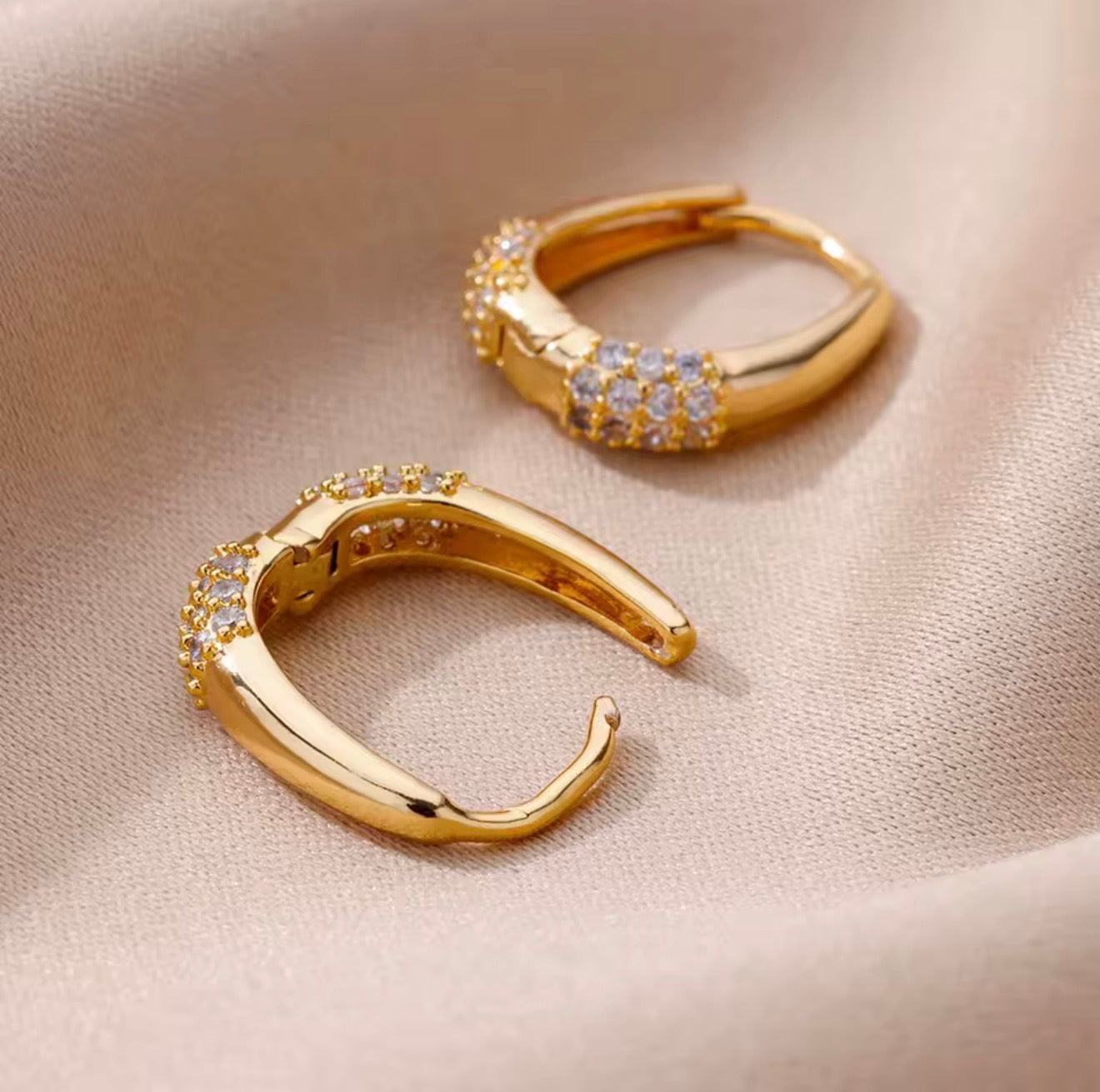 Gold-Tone Pave Huggie Hoop Earrings - Stainless Steel