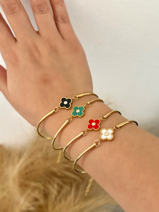 Single Mini Clover Zirconia Adjustable Bangle Stainless Steel