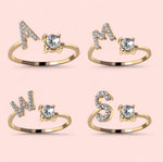Load image into Gallery viewer, Rhinestones Letter Gold Plated Adjustable Ring
