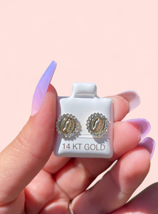 14k Gold Virgin Mary Circle Earrings
