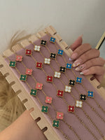 Load image into Gallery viewer, Gold Mini Clover Rhinestone Bracelet Stainless Steel (Green, Pink, Red, White, Black, Blue)
