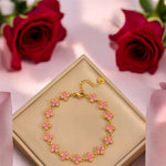 Load image into Gallery viewer, Colorful Gold Clover Zirconia Adjustable Stainless Steel Bracelet: Green, Pink, and White
