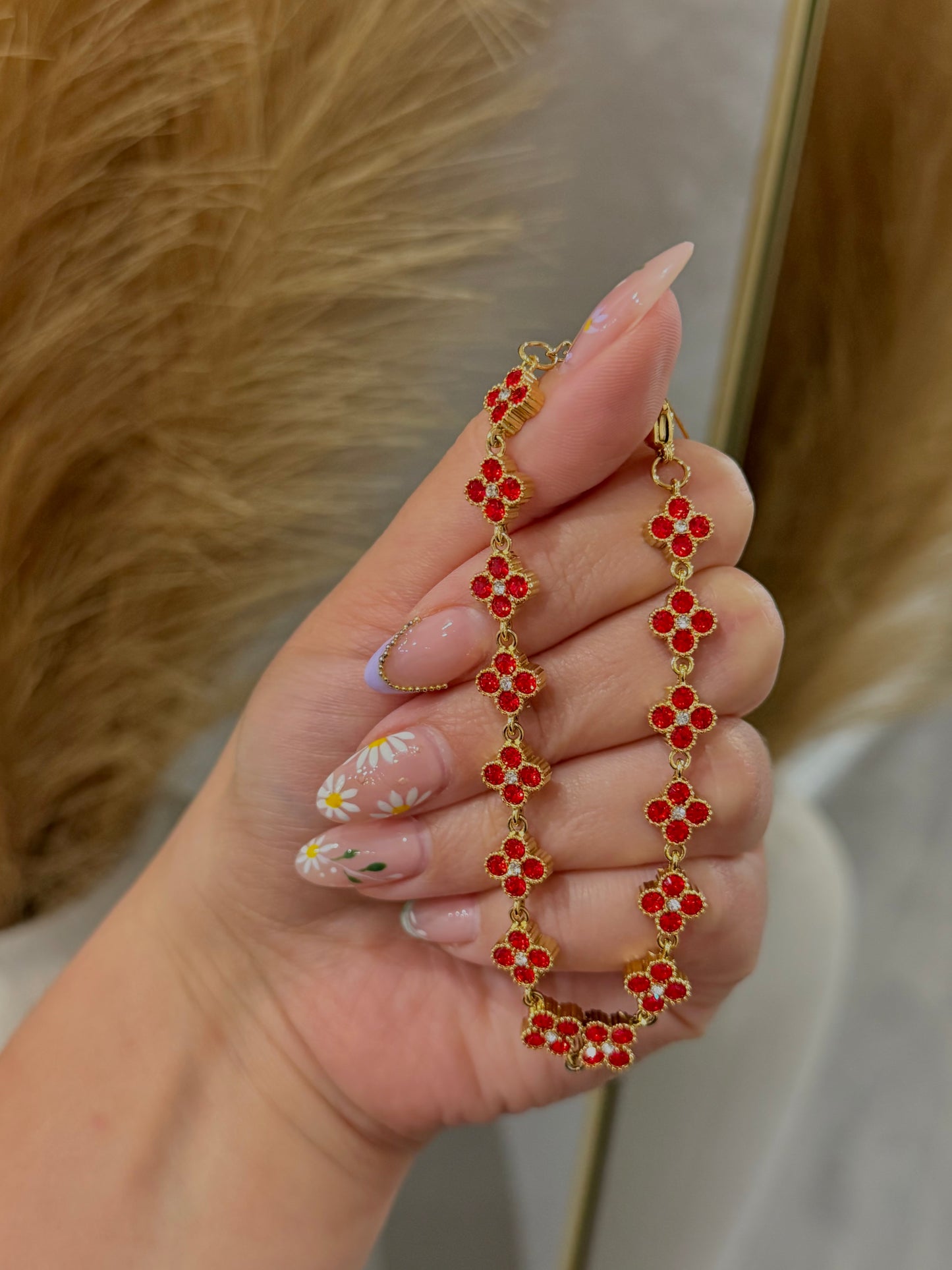 Clover Blossom Rhinestone Adjustable Stainless Steel Bracelet