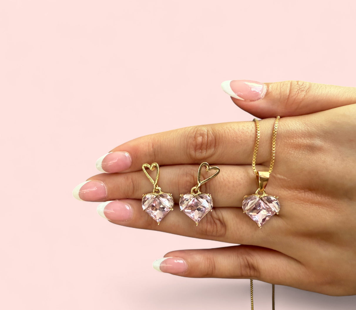 Dainty Pink Heart (Necklace and Earrings)