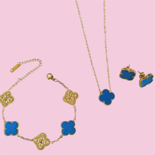 Cielo Clover Stainless Steel Jewelry Set: Necklace, Earrings, Bracelet