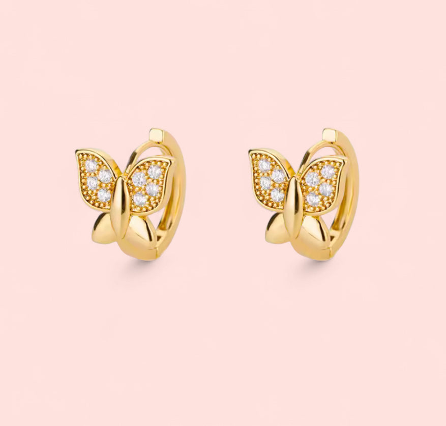 Hoop Butterfly Rhinestone Earring Stainless Steel