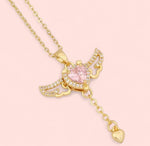 Load image into Gallery viewer, Pink Angel Wings Gold Stainless Steel Necklace
