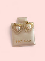 Load image into Gallery viewer, 14k Gold Dainty Heart Pearl Earrings
