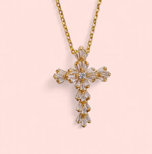 Luxe Zirconia Crystal Cross Stainless Steel Necklace
