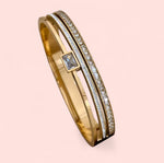 Load image into Gallery viewer, Luxe Gold Bangle Stainless Steel Bracelet: Cuban Chain, Jade, Crystal Pink, Crystal White
