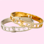 Load image into Gallery viewer, LV Zircon Clover Bangle Stainless Steel Bracelet: Silver &amp; Gold
