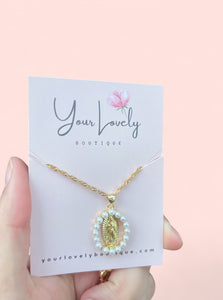 Pearl Virgencita Oval Stainless Steel Necklace
