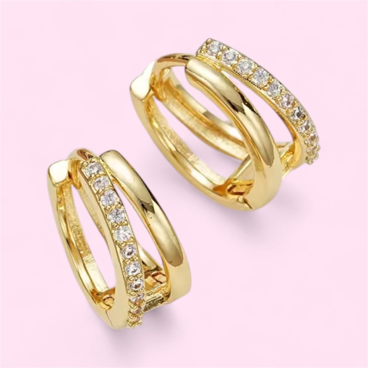 Double Hoop Zircon Stainless Steel Earrings