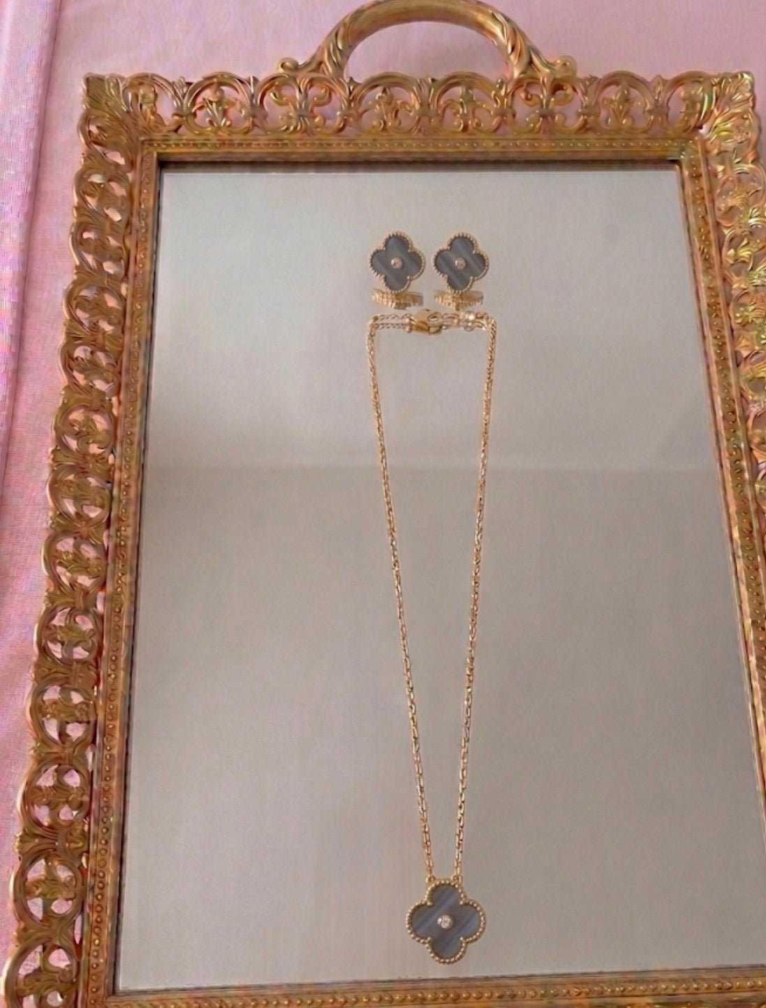 Clover Rhinestone Necklace and Earring Set
