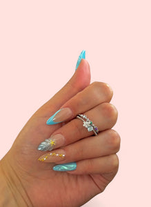 Crystal Blue Flower Ring Silver Plated Adjustable