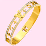 Load image into Gallery viewer, LV Zircon Clover Bangle Stainless Steel Bracelet: Silver &amp; Gold
