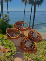 Load image into Gallery viewer, Canela Floral Sunburst Embroidery Ankle Strap Huaraches
