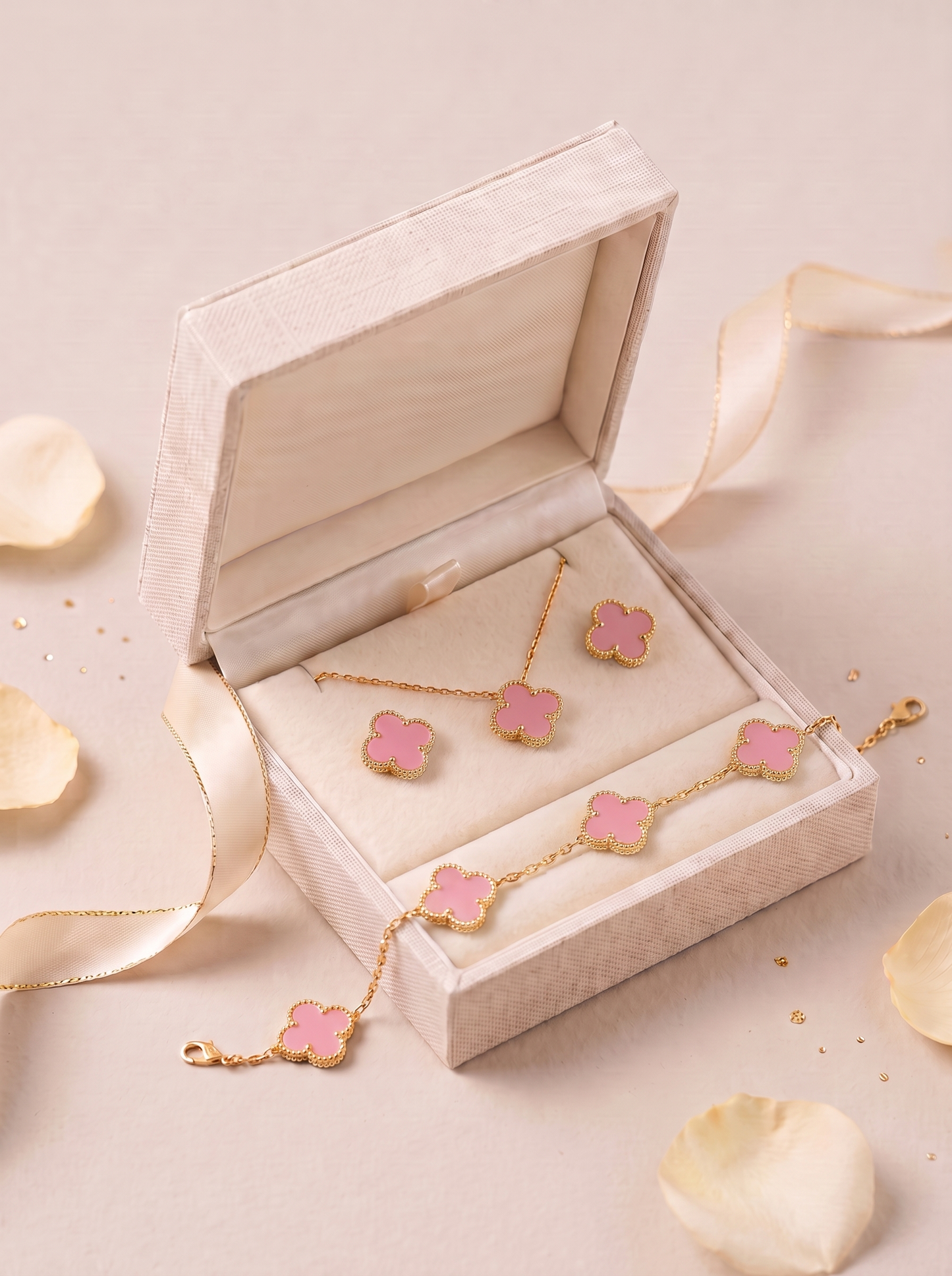 Coral Pink Clover Jewelry