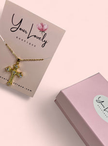 Crystal Cross Gold Stainless Steel Necklace