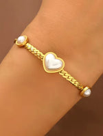 Load image into Gallery viewer, Golden Pearl Heart Stainless Steel Bracelet
