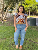 Load image into Gallery viewer, Autumn Coquetta Hand-Embroidered Taffeta Top with Satin Bows
