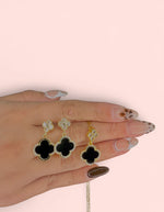 Load image into Gallery viewer, Luxe Clover Zicron Stainless Steel Necklace and Earrings Set: Black and White
