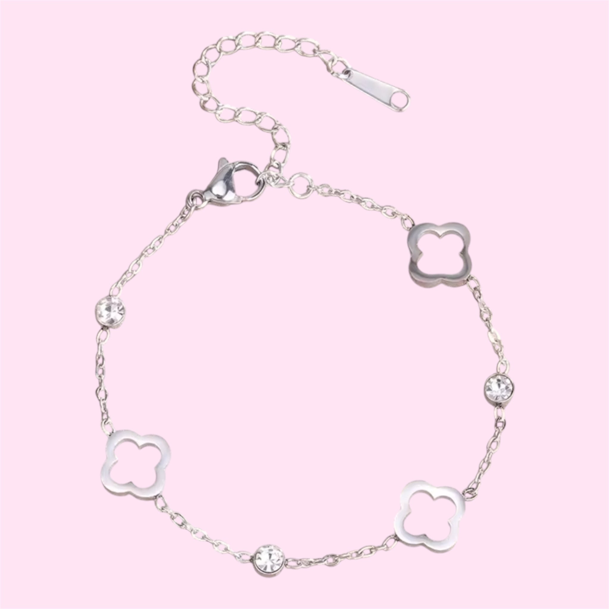 Luckiest Clover Rhinestone Bracelet & Necklace in Gold and Silver Stainless Steel
