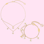 Load image into Gallery viewer, Luxe White Clover Charm Bracelet and Necklace Set Stainless Steel
