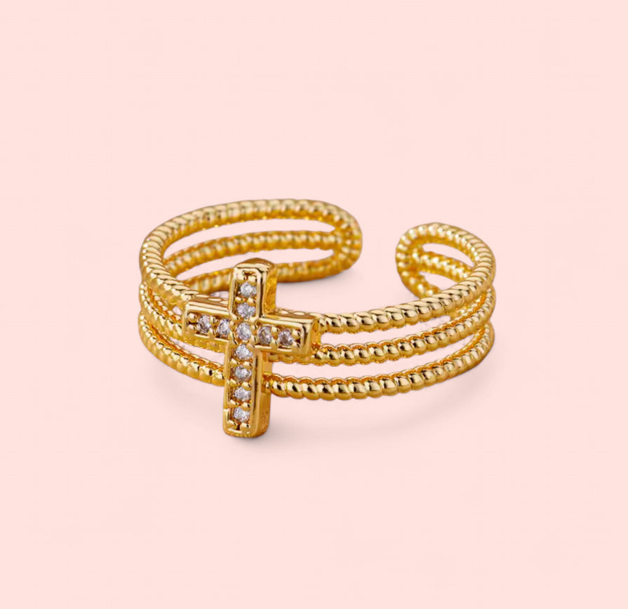 Cross Zircon Adjustable Stainless Steel Ring