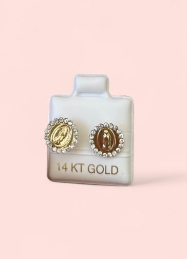 14k Gold Virgin Mary Circle Earrings