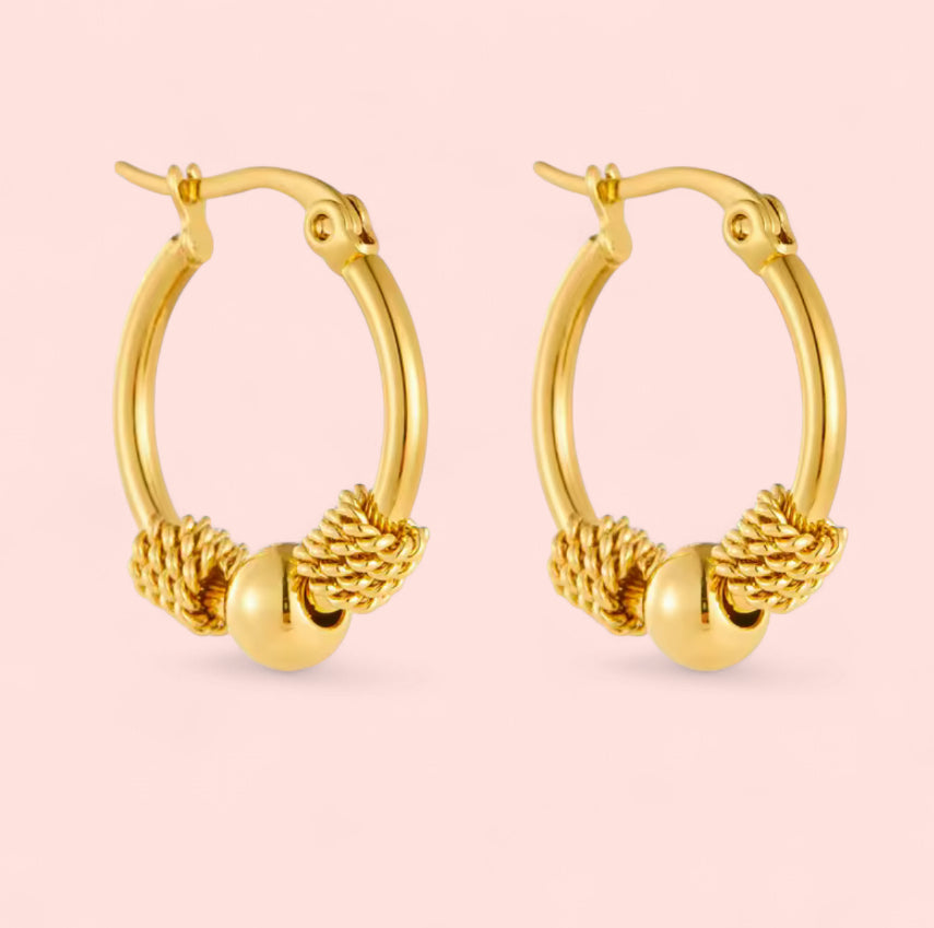 Golden Hollow Woven Hoop Stainless Steel Earrings