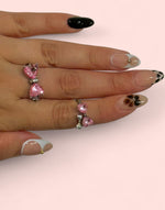 Load image into Gallery viewer, Pink Bow Silver Adjustable Rings

