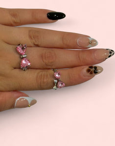 Pink Bow Silver Adjustable Rings