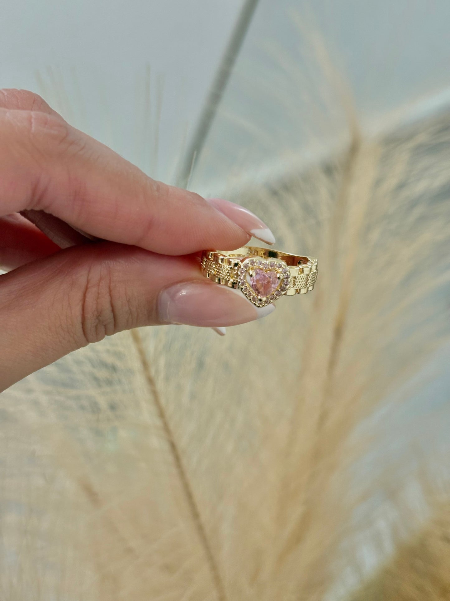 The Luxe Crystal Pink Heart Rollie Gold Filled Ring