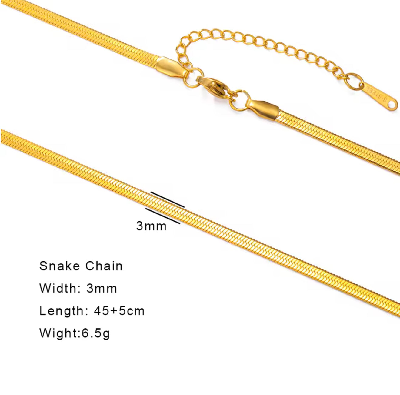 Gold Chain Stainless Steel Necklaces: Beaded, Snake, Cuban, Figaro, Twisted, Paperclip, Shinny